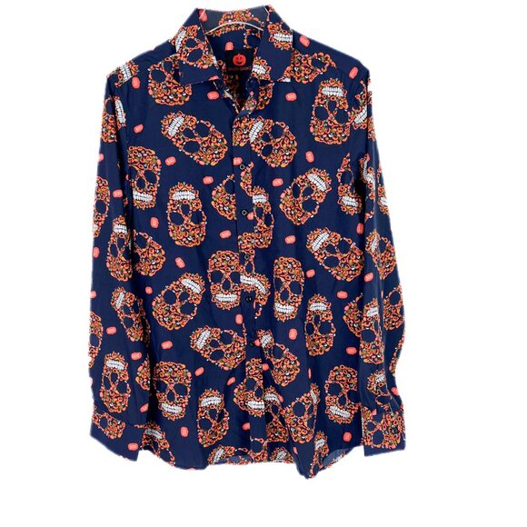 NWOT Simon Banks Pumpkin Skull Boo Long Sleeve Button Front Shirt Size Medium M - Picture 1 of 9